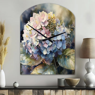Purple Green Hydrangea III - Asymmetric Metal Wall Clock